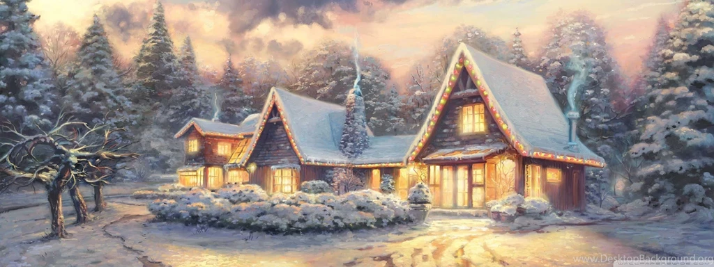 Christmas Lodge By Thomas Kinkade HD Desktop Wallpapers : High ...