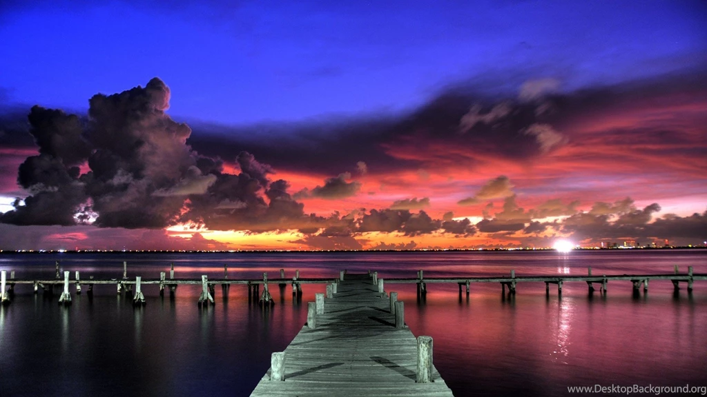 Summer Colourful Summer Sunset Sky Clouds Landscape Pontoon ...