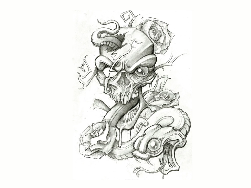 Wallpapers Skulls With Snake Drawing Art Tattoo Design Images ...