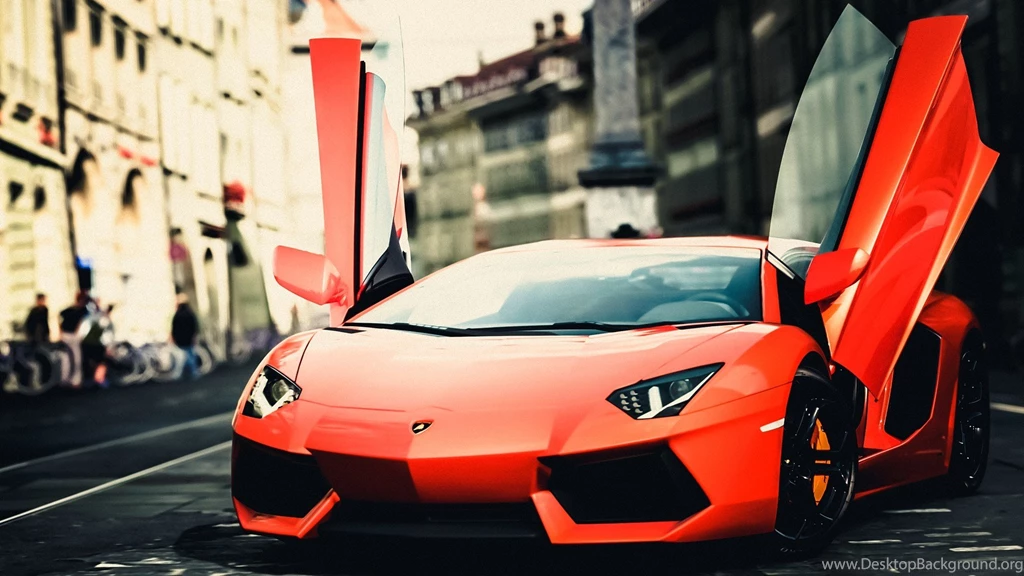 City, Street, Car, Orange, Lamborghini Image Wallpapers