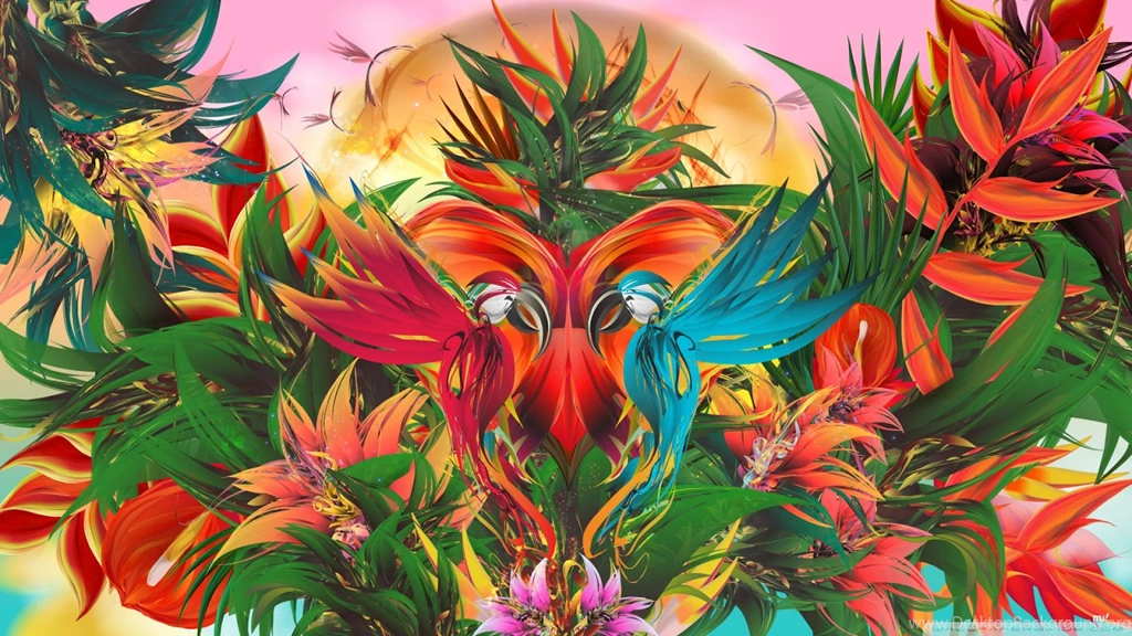 Abstract Tropical Jungle Paradise Illustration Hd Wallpapers