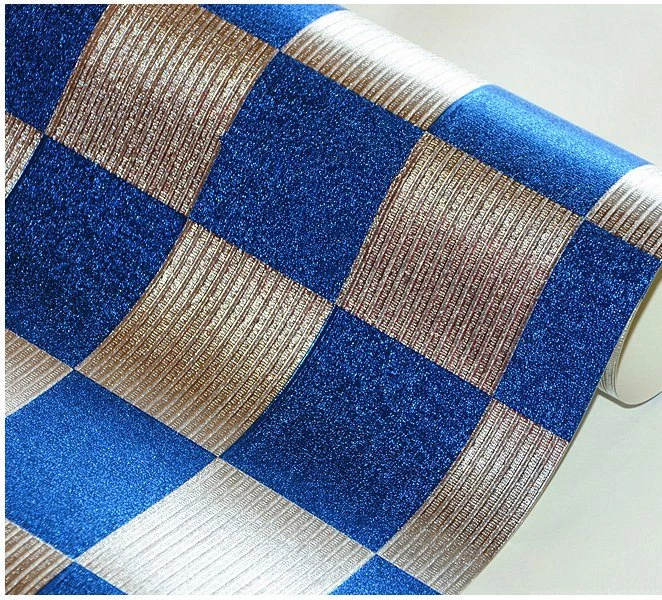 Gold Mosaic Plaid Reflective Wallpapers Modern Black Blue Silver ...