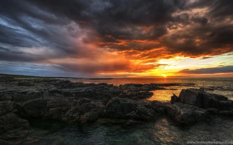 Ireland, County Donegal, Sea, Beach, Rocks, Sunset, Clouds ...