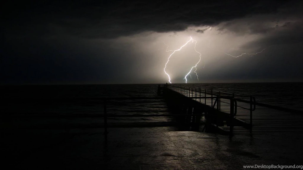 Ocean Storm Weather Pier Lightning Wallpapers (