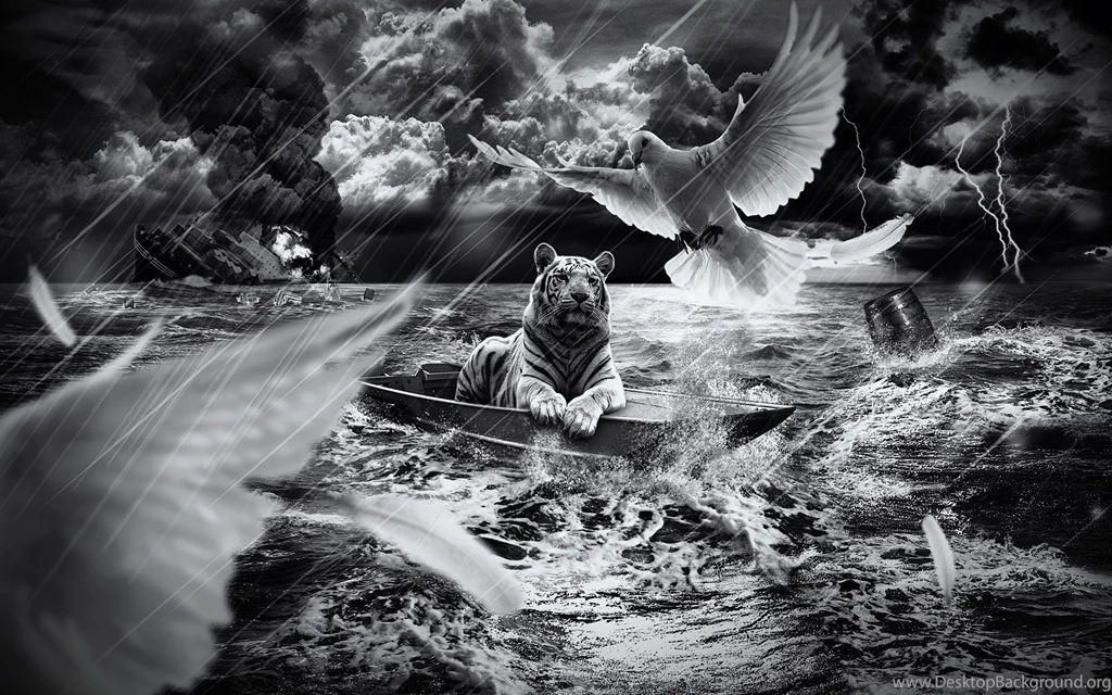 Ocean Storm With Tiger In Boat
