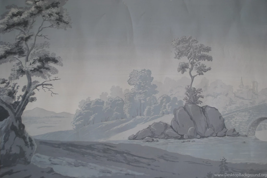Landscape Painted In Grey Tonality, From A Zuber Wallpapers