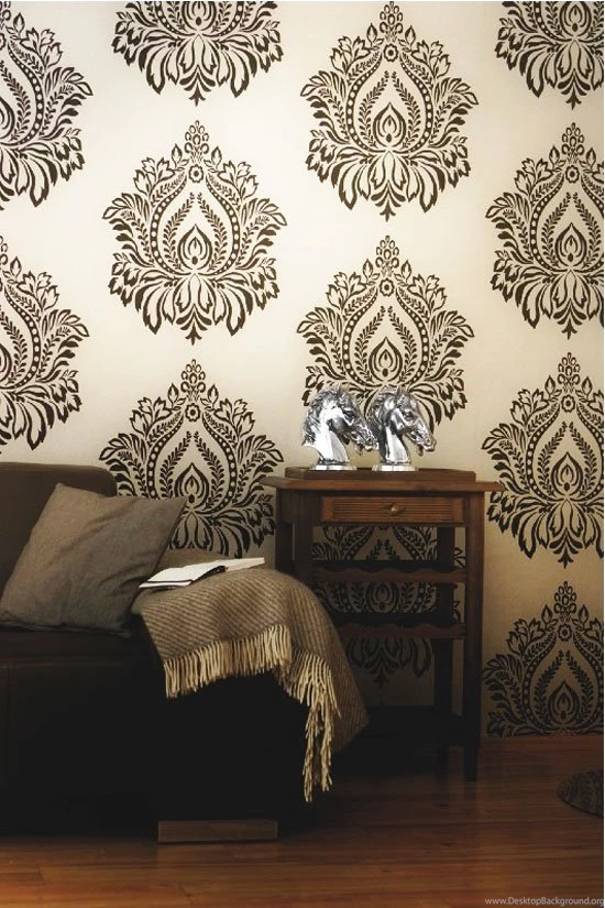 Traditional Floral Damask White And Black Wallpapers For Living ...