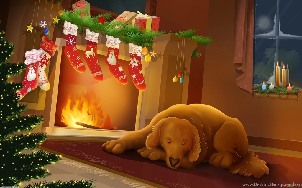 Christmas, Image, Wallpaper, Decorated, Fireplace (