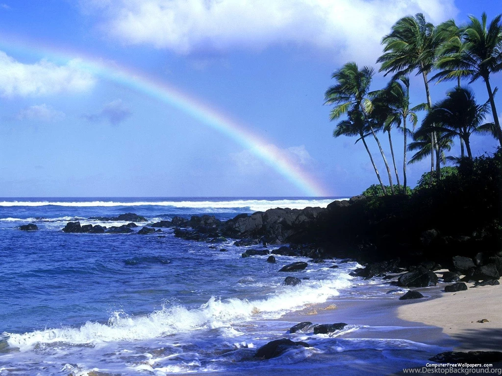 RAINBOW OVER THE NORTH SHORE COASTLINE OAHU HAWAII WALLPAPER ...
