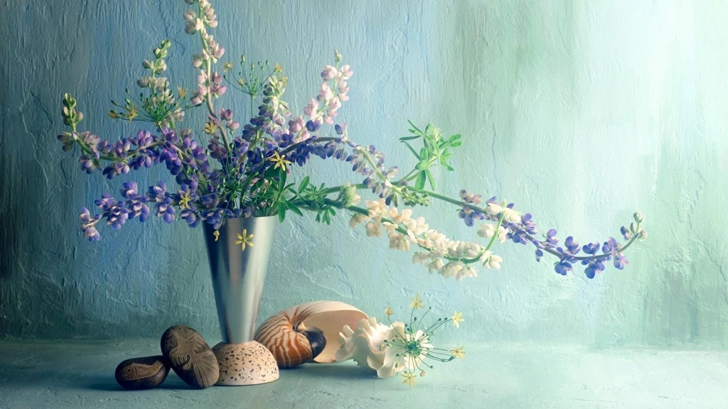 Download Wallpapers 1920x1080 Lupines, Flower, Vase, Wall, Shell ...