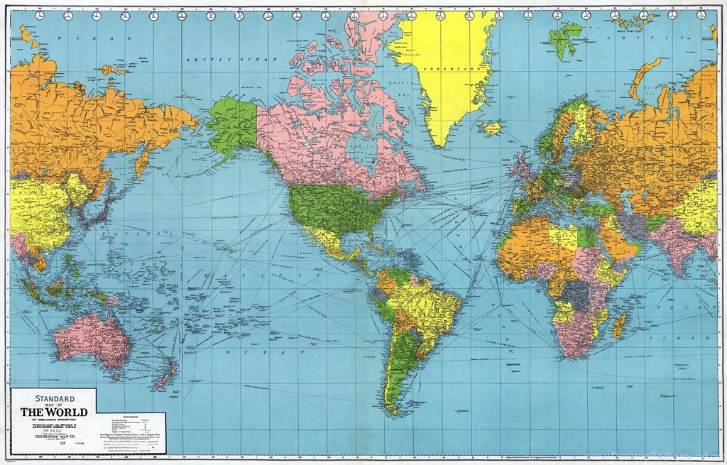 Vintage 1942 Map Of The World Wall Mural
