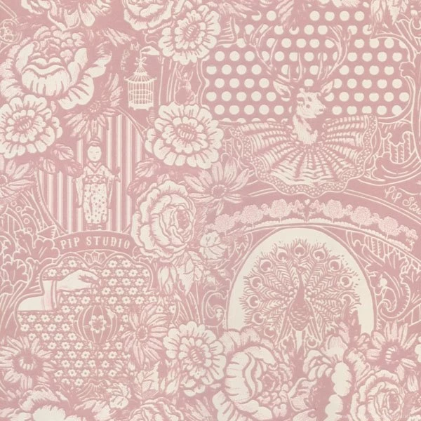 313062 Light Pink Flock Floral Toile   Eijffinger Wallpapers