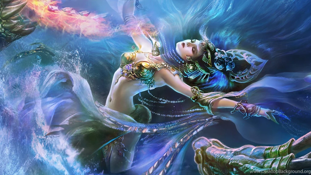 Art Rong Rong Girl Dragon Water Sprays Fire G Wallpapers