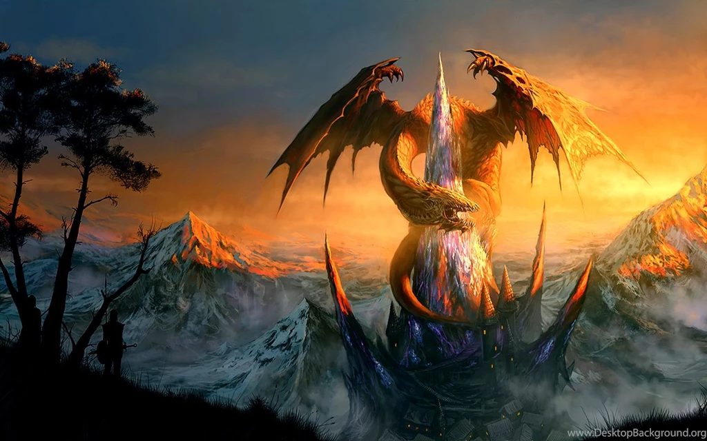 Mythical Ice And Water Dragons Wallpaper.