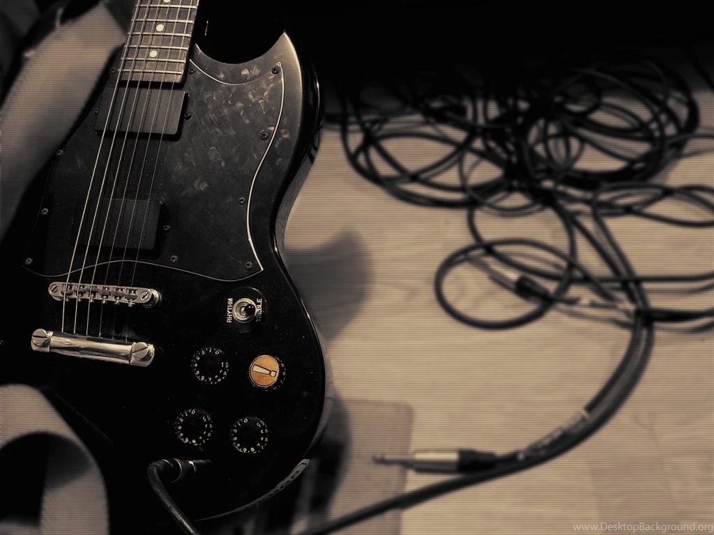 Guitar Wallpapers Black Electric Guitar Standing On Floor ...