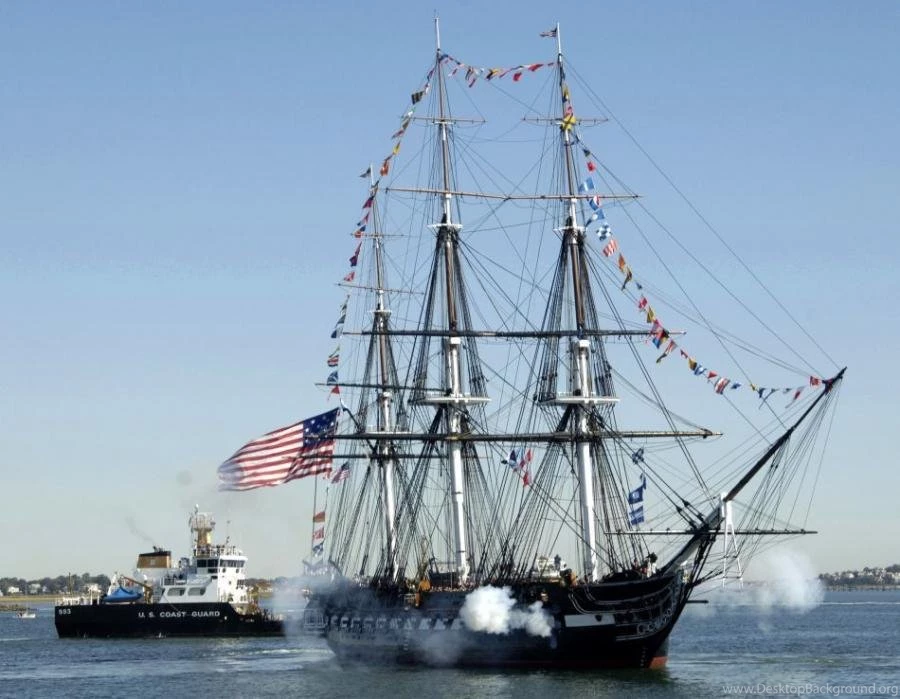 USS Constitution ( Old Ironsides) Fires A Salute In Boston Harbor ...