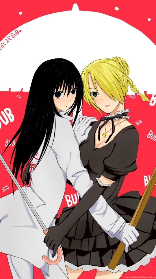 Download Wallpapers 540x960 Beelzebub, Girl, Umbrella, Hug ...