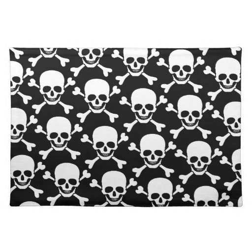 Skull With Cross Bones Skull On Black Backgrounds Placemat