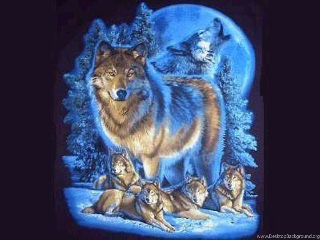 WOLF PACK IN BLUE WALLPAPER (