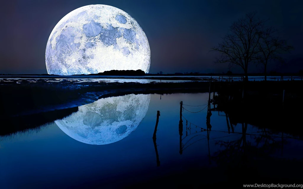Reflection Opus Moon Crest Nocturnal Horizon Lake Sky Blue Full HD ...