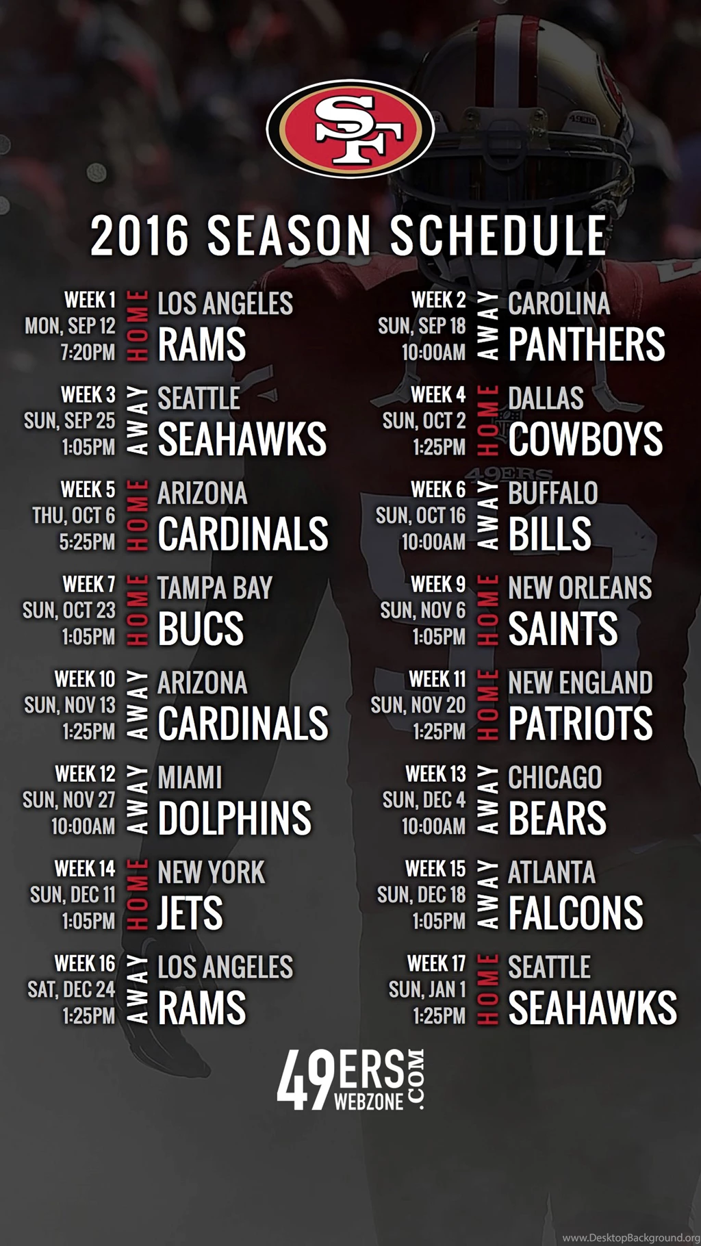 San Francisco 49ers 2016 Schedule Wallpapers For Your Phone ...