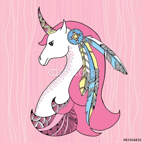 Mythological Unicorn With Feathers On The Pink Background. " Stock ...