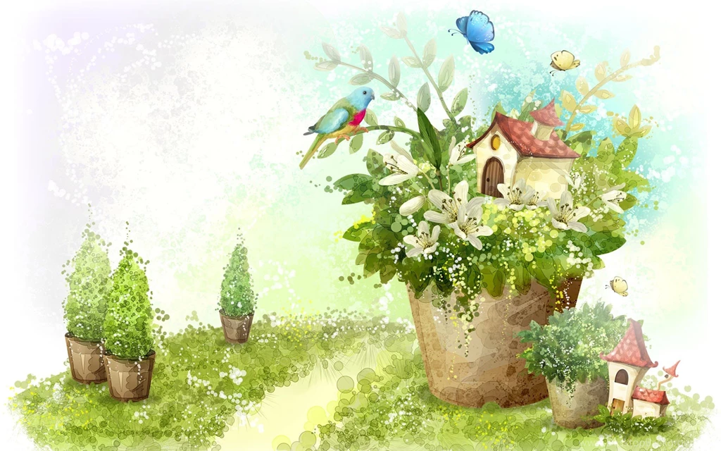 Flowers And House Art Work HD Wallpapers