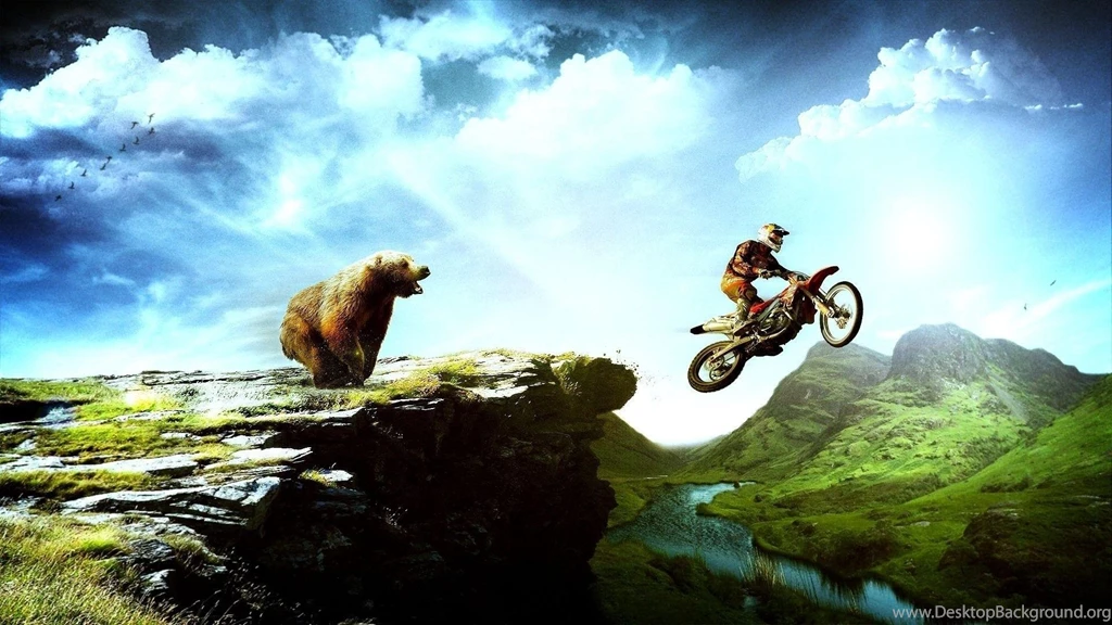 Dirtbiker Running From Bear Jump Dirtbike Digital Art Bear Cliff ...