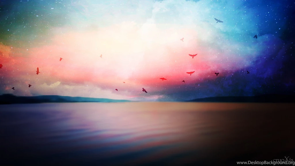The Sea In Peaceful And Slow Flow, The Sky Is Colorful And ...