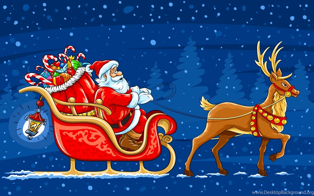 Free Santa Claus Moving On The Sledge With Reindeer And Gifts ...