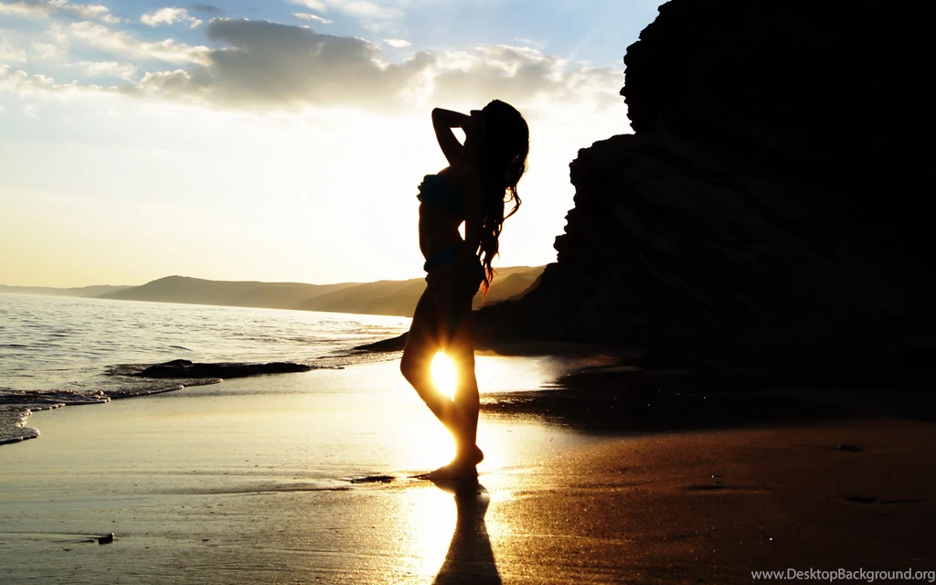 Wallpapers Sunset, Sea, Beach, Woman, Silhouette Desktop Wallpapers ...