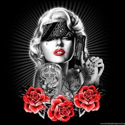 Marilyn Monroe Tshirt Pain Playboy Tattoo Red Rose Gun Pistol ...