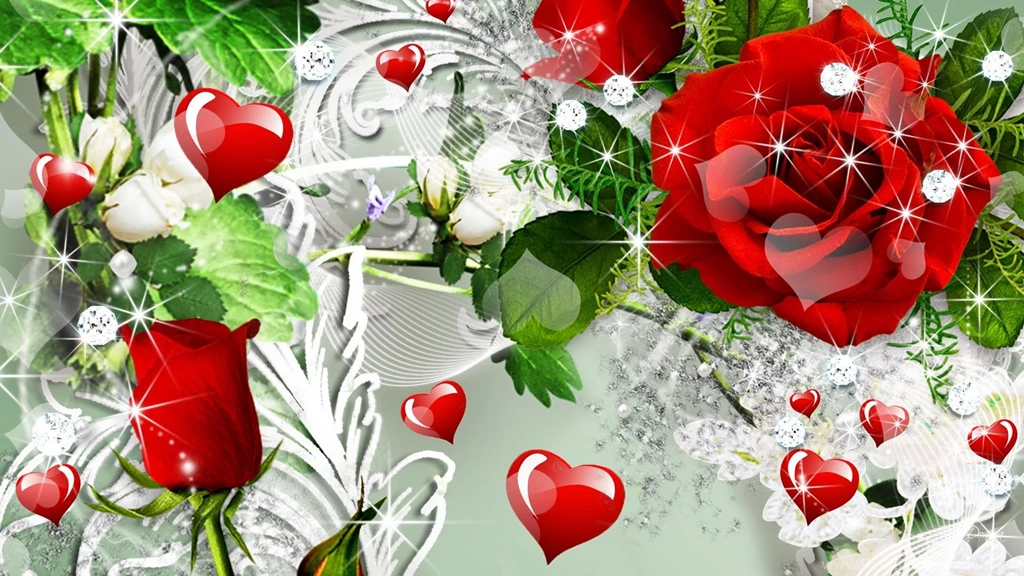 Wallpapers Of Red Roses With Hearts