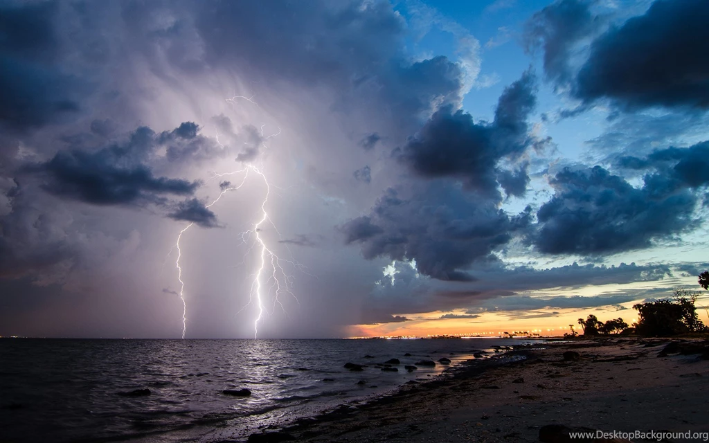 Lightning Clouds Storm Beach Wallpapers