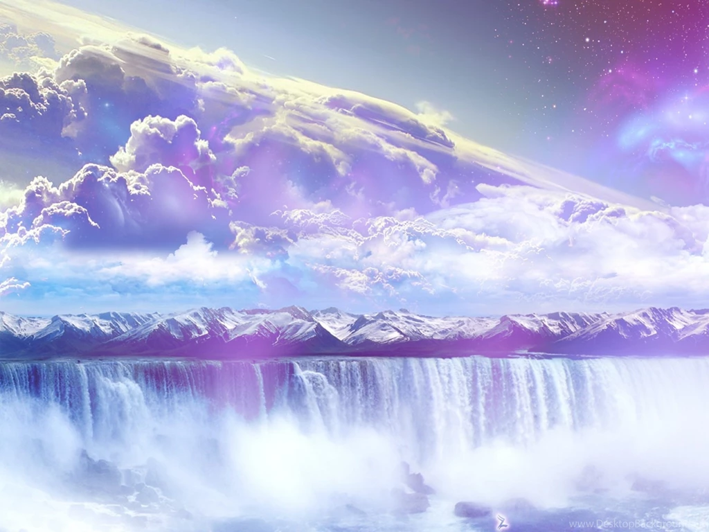 Abstract Waterfall And Cloudy Sky Desktop Wallpapers