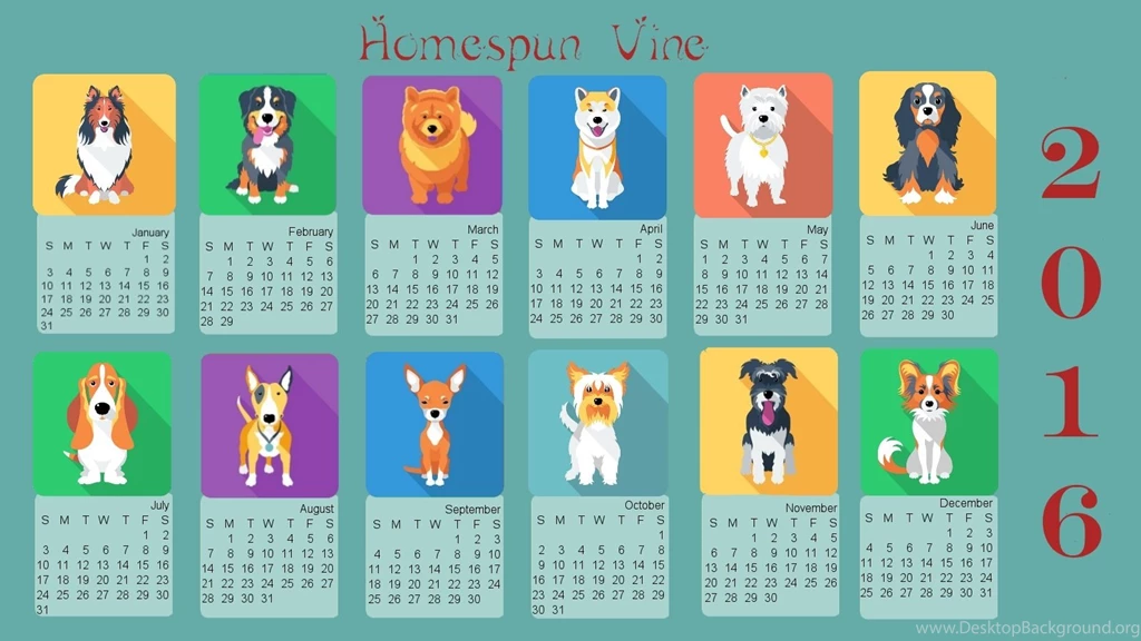 2016 Doggies Desktop Wallpapers With Calendar