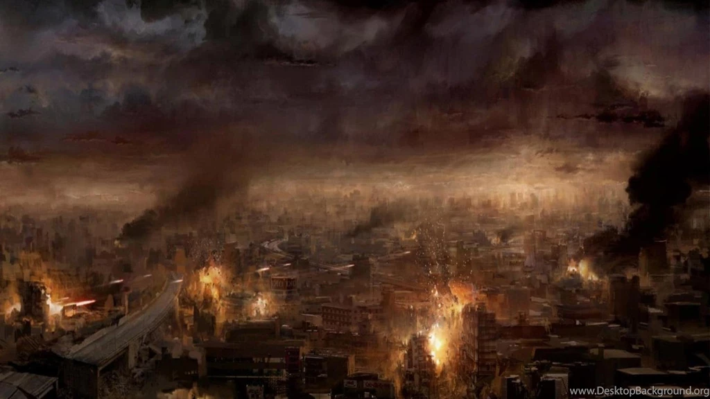 Ruins Burning City Apocalypse Artwork Hd Wallpapers (