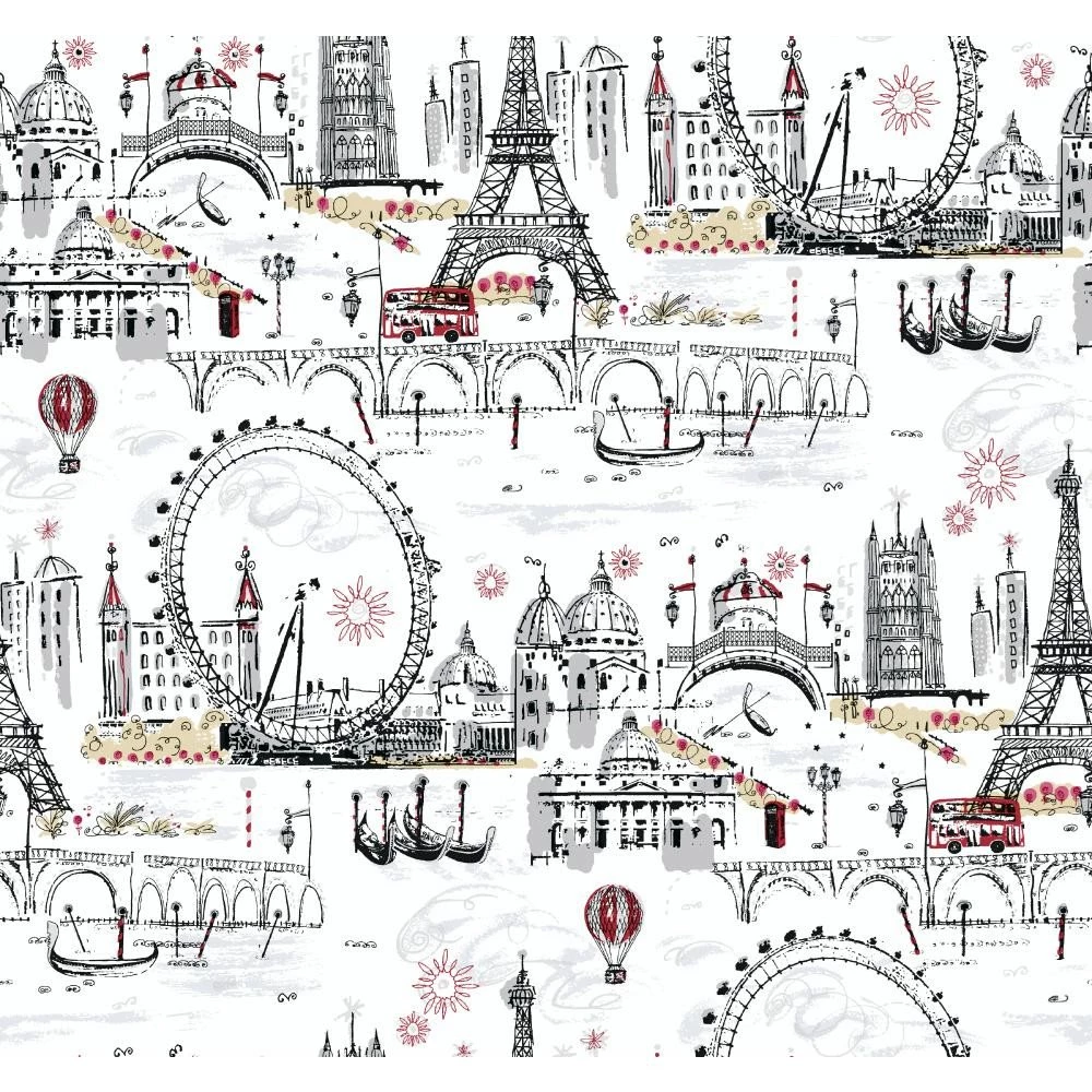 York Wallcoverings Black And White Novelty Euro Scenic 27' X 27 ...