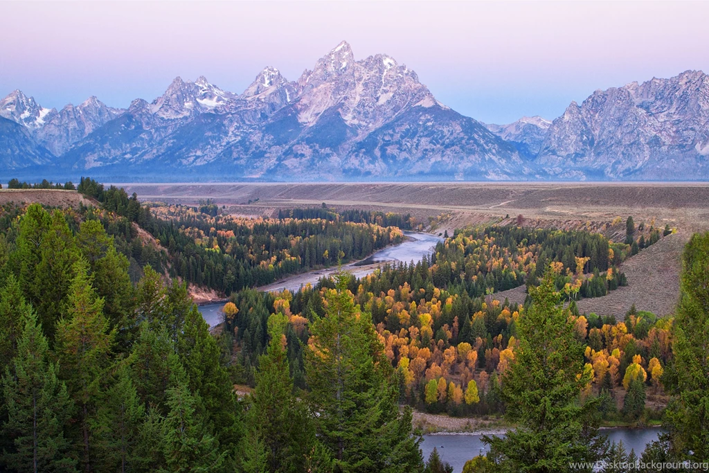 Grand Teton National Park River Trees Autumn Mountains Landscape ...
