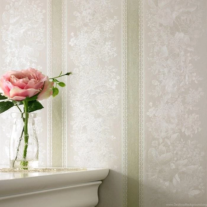 Floral Stripe Green Shimmer Wallpapers