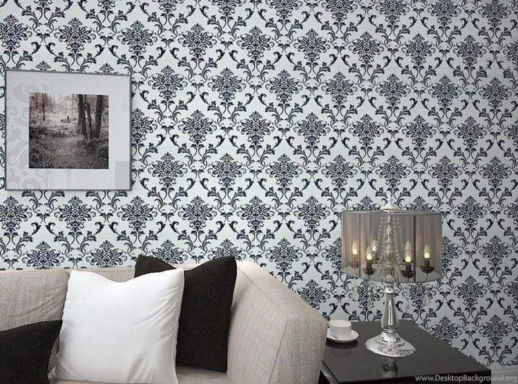Pvc Glitter Black/Silver Damask Wallpaper Backgrounds Wall Bedroom ...