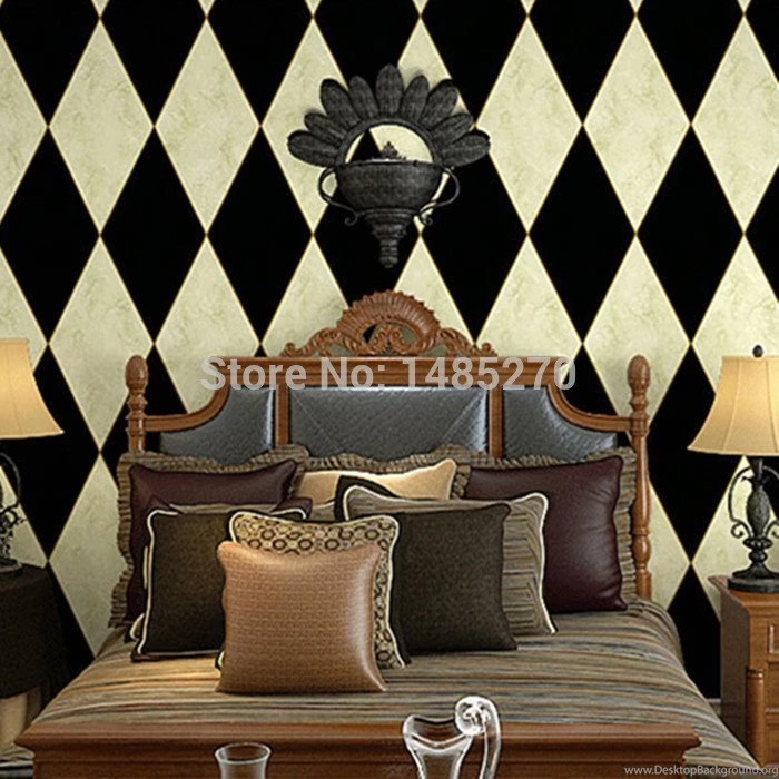 Black And White Diamond Wallpapers PVC Washable Rolls For Kitchen ...