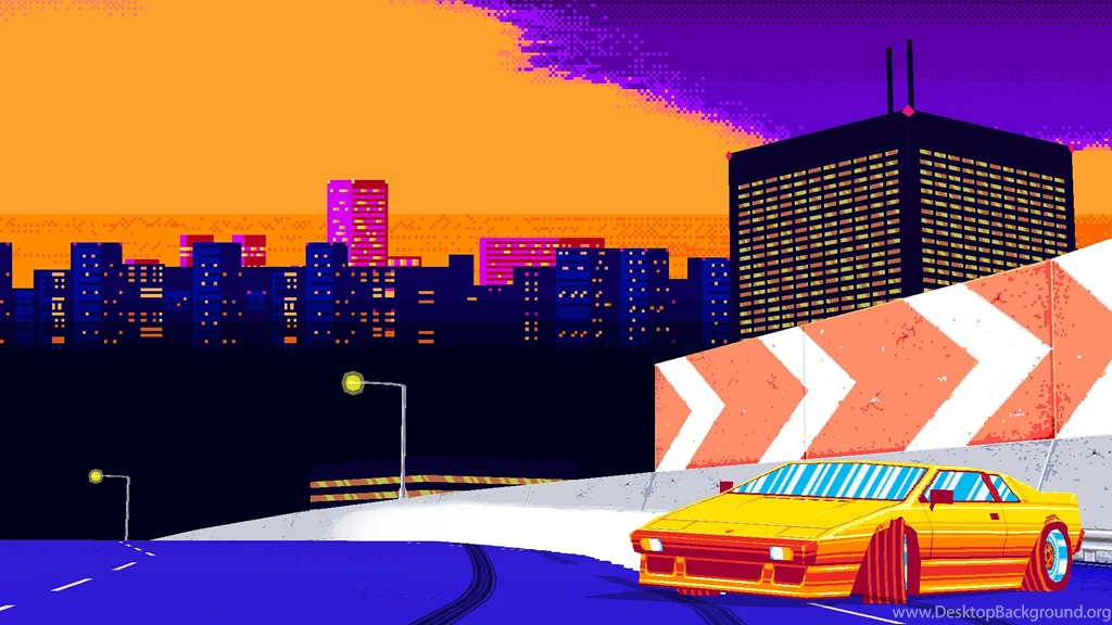 8 Bit, Sunset, City, Freeway, Lamborghini Wallpapers HD / Desktop ...