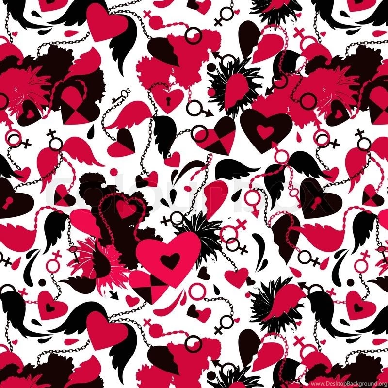 Seamless Backgrounds With Broken Hearts, Wings, Chains Patterns ...