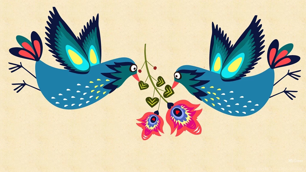 Birds: Folk Art Birds Flowers Vector Spring Summer Abstract Bright ...