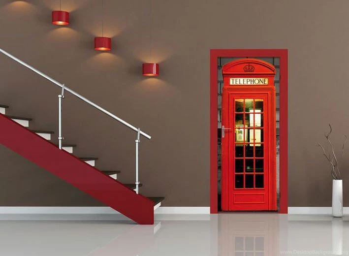 BRITISH RED PHONE BOX STATEMENT DOOR WALLPAPER MURAL