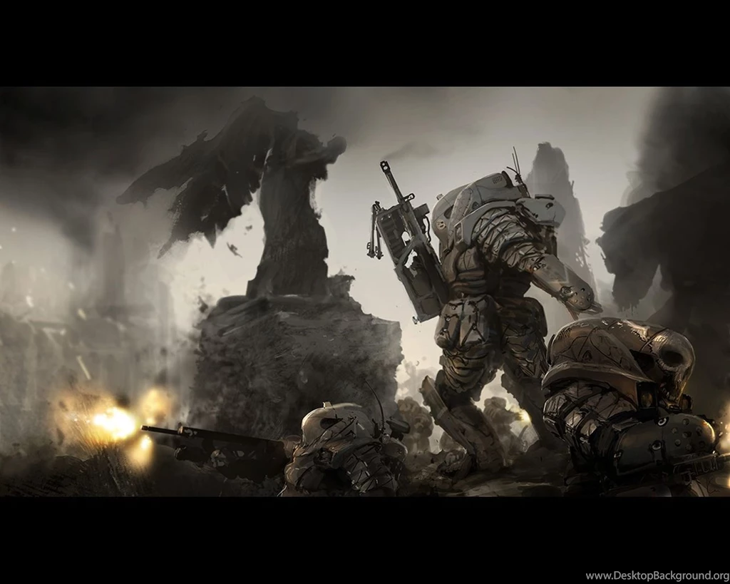 Soldiers War Dark Futuristic Battle Grim Science fiction Sci Fi