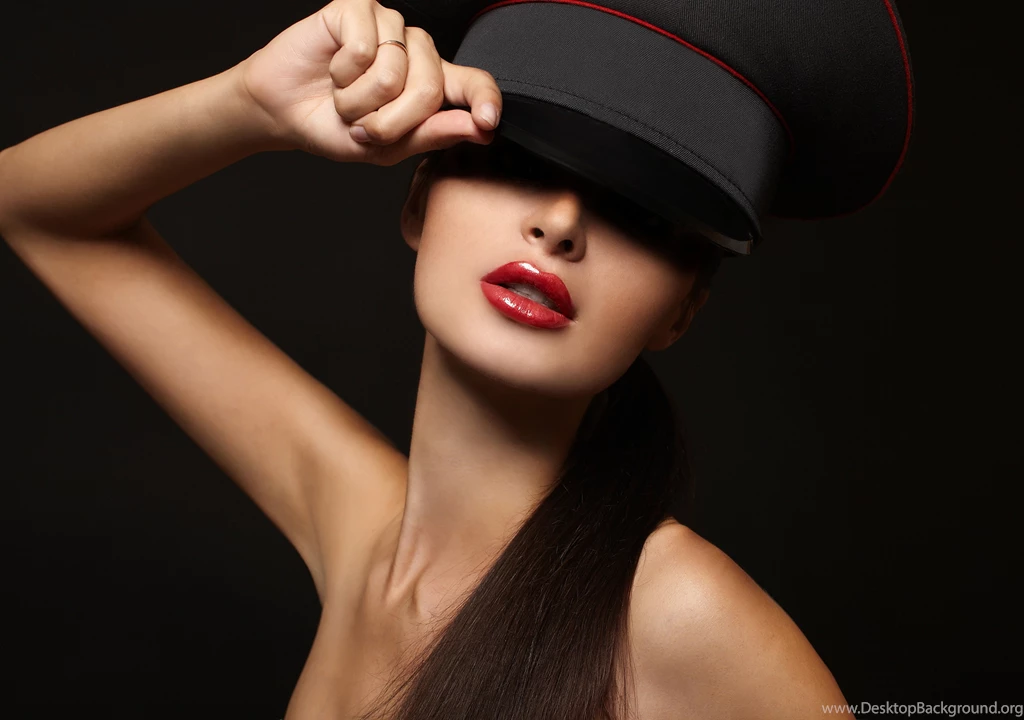 Girl Model Red Lips Lipstick Face Hand Hair Shoulders Black ...