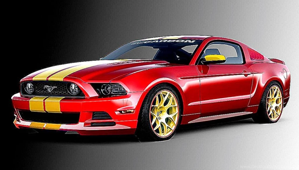 Elegant Red Classic Ford Mustang With Logo Wallpapers