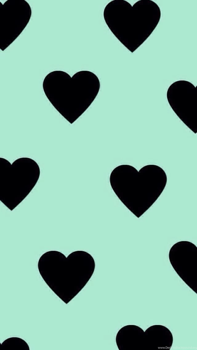 Mint Backgrounds & Black Hearts Pattern